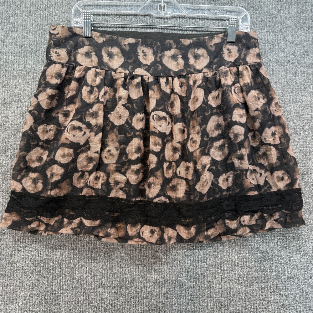 Stooshy Skirt Womens L Black Floral Flowy Mini Cottage Fairy Grunge Coquette